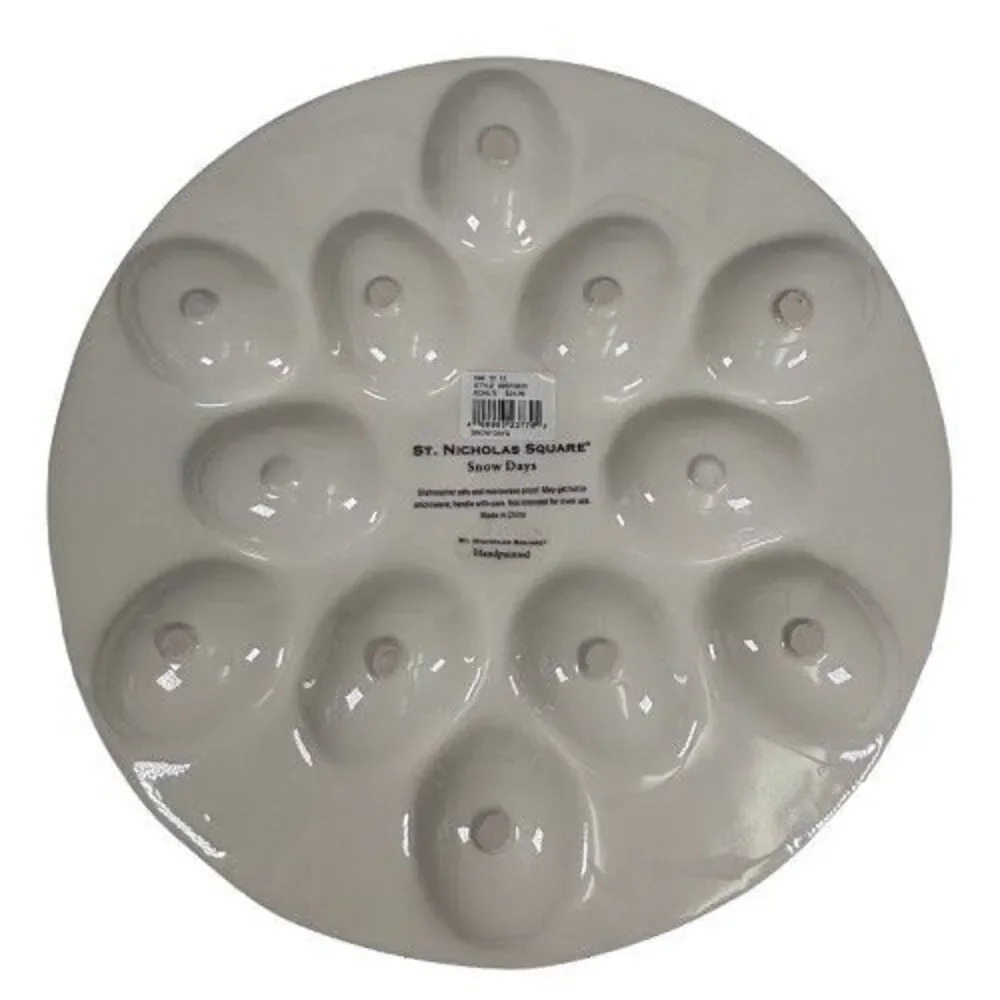 St. Nicholas Square Snow Days Deviled Egg Dish Plate Platter Snowman Christmas